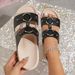Slip On Slippers For Outdoor Use, Black Circle Decorated Flat Shoes, Comfortable And Simple Double Layer Ivory White Flat Slippers For Women_vogvips.com