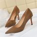 1829-A5 Women's Shoes Thin High Heel Suede Shallow Mouth Pointed Metal Bead Nightclub Sexy Single Shoe_vogvips.com