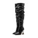 Women's Stacked Boots Black Knee High Boots With Wineglass Heel & Wrinkle Design Waterproof PU Leather Side Zipper Riding Boots For Women_vogvips.com