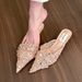 Stunning! Gold Mist Pink Mesh Half Slippers For Women, Spring And Summer Outdoor Wear, Sequin Pointed Toe Shoes_vogvips.com