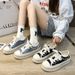 Spring New Canvas Female Student Lefu Denim Wheat Ear Casual Fashion Board Thick Sole Lace Up Single Shoes_vogvips.com