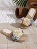 Women's Fashionable Summer Cloth Flower Three-Flower Outdoor Wear-Resistant Non-Slip Flat Beach Sandals Women's Flip-Flops_vogvips.com