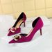 AK Banquet High Heels Women S Suede Shallow Mouth Pointed Side Hollow Water Diamond Pearl Bow Single Shoes_vogvips.com
