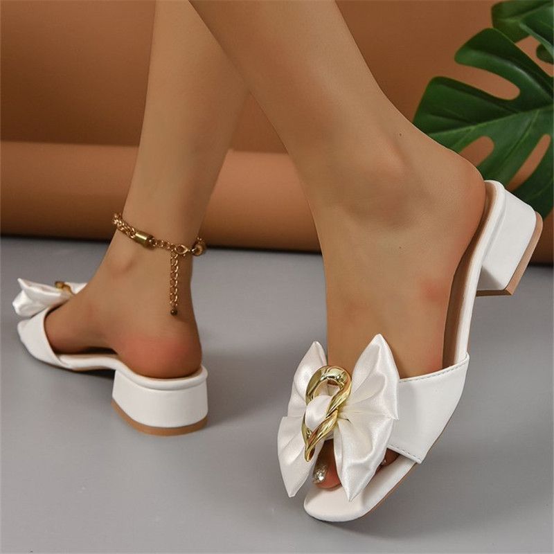 Women's Fashion Square Toe Buckle Strap Sandals With Chunky Heel - Comfortable Summer Slide Shoes In White Large Size Fashion Sandals_vogvips.com