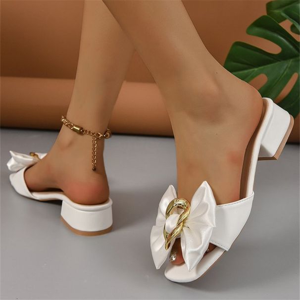 Women's Fashion Square Toe Buckle Strap Sandals With Chunky Heel - Comfortable Summer Slide Shoes In White Large Size Fashion Sandals_vogvips.com