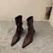 French Style Elegant High Heel Slim Short For Women 2025 New Brown Autumn Winter Fleece Lined Pointed Toe Small Ankle_vogvips.com