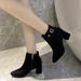 2024 Autumn And Winter New Thick Pointed Toe Suede High Heel Large Size Side Zipper Women's Short Boots_vogvips.com