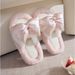 halluci Open-toe Rhinestone Bow Plush Warm Slippers, New Autumn And Winter Anti-slip Thickened Comfortable Cotton Slippers_vogvips.com