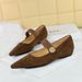 3683-2K92 Korean Low Slope Heel Versatile Suede Shallow Mouth Metal Decorative Elastic Band Strap Single Shoe Female_vogvips.com