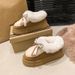 SHLIANG Winter New Fashionable Bow Warm Home Boots For Women's Indoor Soft Bottom Slippers Comfortable Boots X0060_vogvips.com