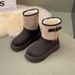 SHLIANG Vintage Buckle Detor Snow Boots Women Winter Mix Color Suede Snow Boots Woman Short Plush Platform Warm Booties Female X0061_vogvips.com