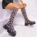 Knitted Sock For Women 2024 Autumn Winter New Cross-Border Plus Size Thick Sole Solid Color Round Toe Long Tube Slim_vogvips.com