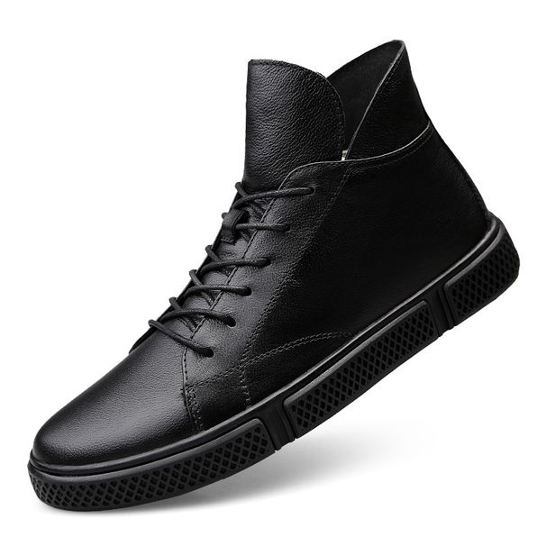 Men's Casual Single Shoes Work High-top Lace-up Round Head Warm Casual Board Shoes Irst Layer Cowhide Rubber Sole_vogvips.com