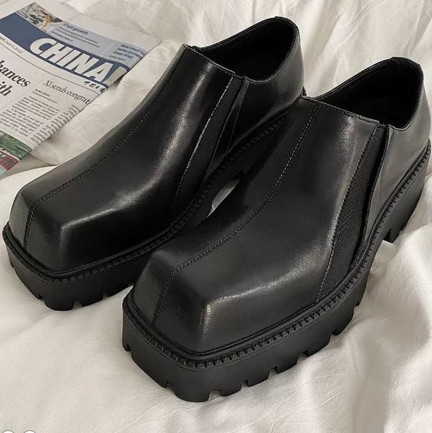 High End Cowhide Thick Sole 5CM Le Fu For Men 2025 New High Street Style Square Toe Leather Shoes_vogvips.com