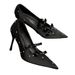High-End Polka Dot French Style Bow Square-Toed Black Rhinestone Single Women's Shoes 2025 New High Heels_vogvips.com