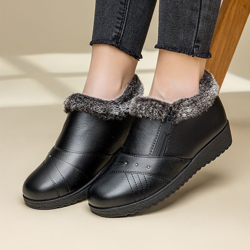 1178225343@qq.com Winter Shoes For Women, Middle-aged And Elderly Mothers, Fleece-lined Warm Short Boots, Flat Non-slip Cotton Leather_vogvips.com