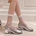 French Style Mary Jane For Women 2025 New Summer Chunky Heel High Heels Silver Single Shallow Mouth With Skirt Small_vogvips.com
