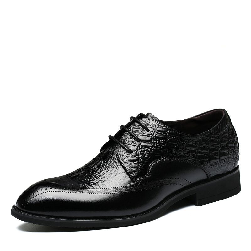 Euro Step Men's Business Formal Shoes Genuine Leather Brogue Carved British Style Trendy Lace-up Korean Version Pointed Toe_vogvips.com