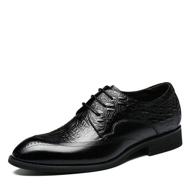 Euro Step Men's Business Formal Shoes Genuine Leather Brogue Carved British Style Trendy Lace-up Korean Version Pointed Toe_vogvips.com