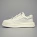 Men's Genuine Leather White Skateboard Sneakers Thick Platform Breathable Lace Up Casual Comfortable Versatile Sports Shoes_vogvips.com