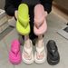 Bebealy Women's Platform Flip Flops Outdoor Beach Flip Flops Fasciitis Arch Support Cloud Slippers Summer Chunky Heeled Slides_vogvips.com
