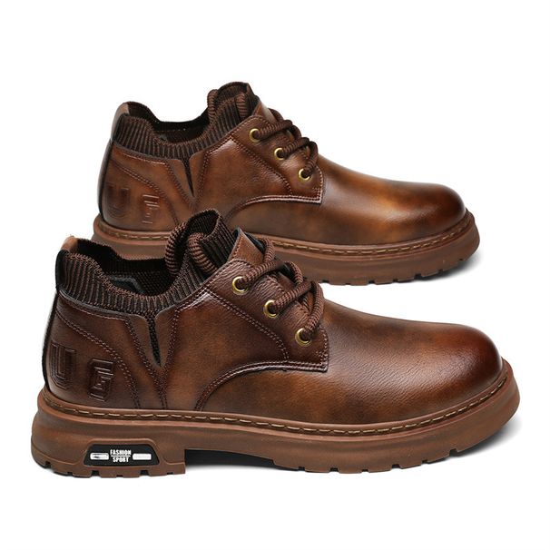 European Warm Series Socks Mouth Genuine Martin Boots Fleece-Lined Low-Mid Top Small Leather Business Casual Big Head Men's Shoes_vogvips.com