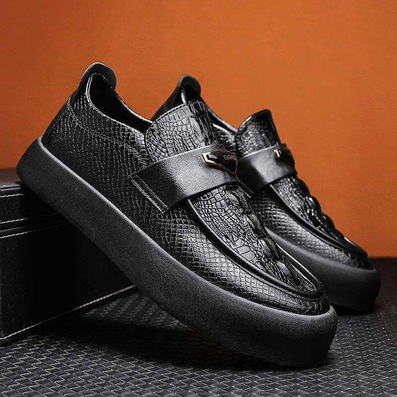 British Style Mens Fashion Leather Casual Spring Autumn Outdoor Office Slip-On Loafers Flat Skate Shoes Comfortable_vogvips.com