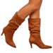 2023 Spring Plus Size Runway Wrinkled Slip-On Suede Stiletto Heel Women's Boots_vogvips.com