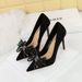High Heels Stiletto Satin Light Mouth Pointed Rhinestone Lace Bow Single Shoes_vogvips.com