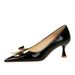 1961-K68 Fashion Pointed Thin Heeled Women's With Metal Bow, Patent Leather, Shiny Surface, Single Shoe, Shallow Mouth,_vogvips.com
