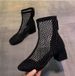 Plus Size New Fashion Sexy Mesh Hollow Solid Color Square Chunky Heel Short Boots For Women_vogvips.com