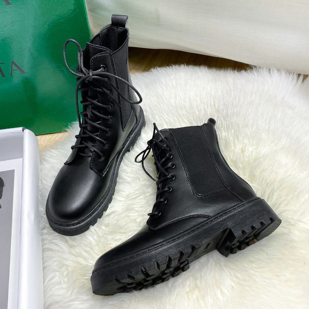 British Style Martin For Women Front Lace-up Thick Sole Round Toe Solid Color Short Fashion Womens Boots_vogvips.com