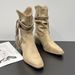 Wasteland Style~ Tassel Knight Thick Heel Over-the-Knee Slimming Pile Pointed Toe Short Martin Boots For Women_vogvips.com