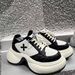 Smfk Ripple High Heels Sports Black And White Contrast Thick Bottom Casual Women's Shoes 25 Year Spring New Leather Dad_vogvips.com