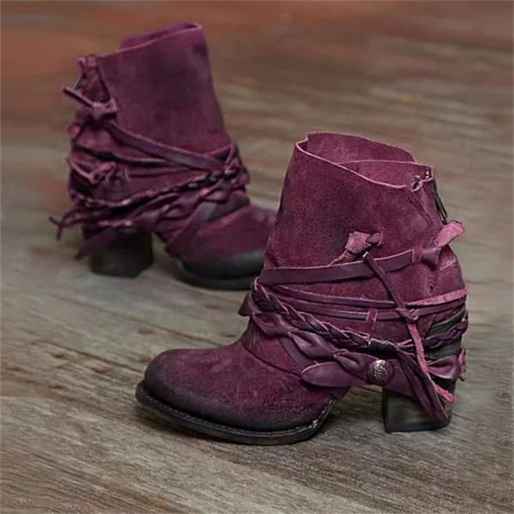 Women's Shoes New Winter Fashion High Heels 40 43 Round Head Rear Zipper Low Boots Boots_vogvips.com