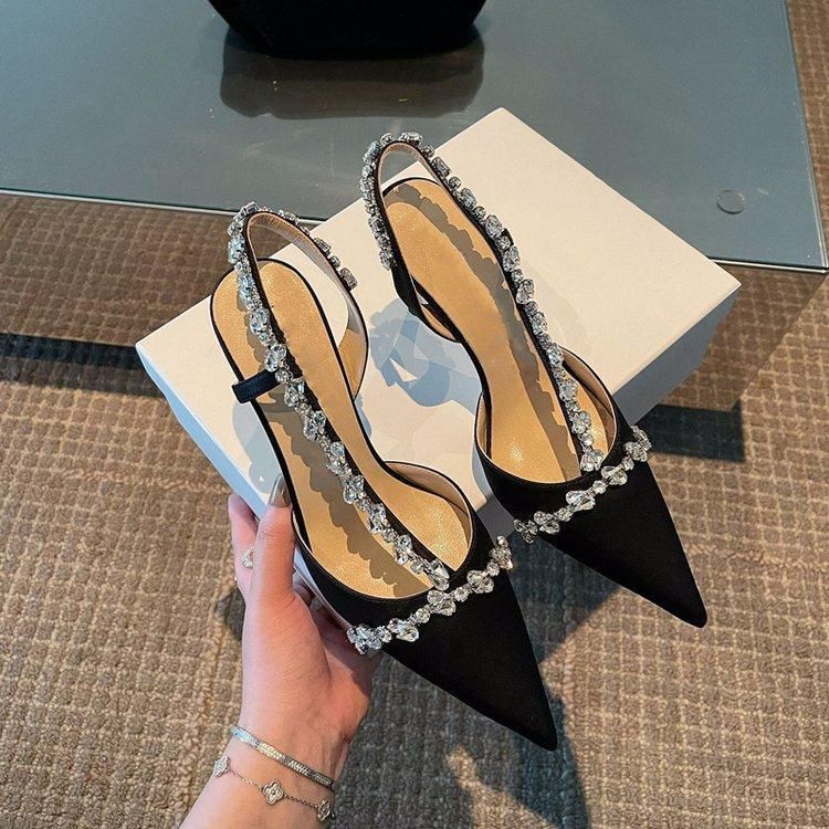 Small Elegant French Style Heel Socialite Pointed Single Shoes Fairy White High Heels Stiletto Rhinestone Closed To_vogvips.com