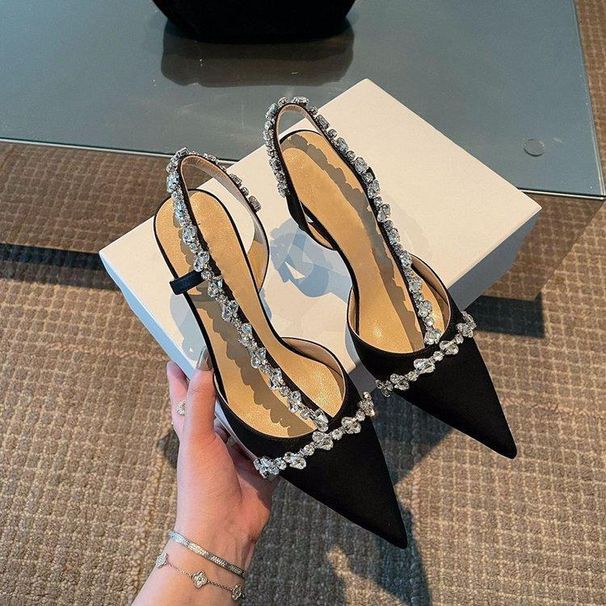 Small Elegant French Style Heel Socialite Pointed Single Shoes Fairy White High Heels Stiletto Rhinestone Closed To_vogvips.com