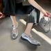 French Style Square Toe Breathable Cross Strap Ballet Flats For Women 2025 Summer New Silver Bow Flat Mary Jane Shoes_vogvips.com