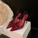 2025 New Bowknot Burgundy High Heels For Women Pointed Open Back Red Sole Single Shoes Sexy Stiletto Closed Toe Sandals_vogvips.com