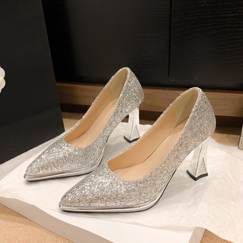 Single Pointed Toe Shoes, 2025 New Style, Shallow Mouth, Thick Versatile Waterproof Platform, Socialite Temperament,_vogvips.com