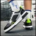 Men Black Fluorescent Green Color Block Skate Shoes Floral Printed Leather Lace Up Platform Casual Sneakers_vogvips.com