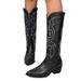 Large Size Autumn Western Embroidered High Top Pointed Cowboy Boots, Thick Heel Side Zipper Knight Boots_vogvips.com