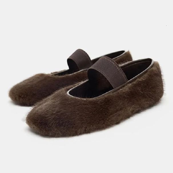 Loafers Faux Fur Ballet Flats Winter Warm Comfortable Women Cute Fluffy Coffee Mary Jane Shoes 251217_vogvips.com