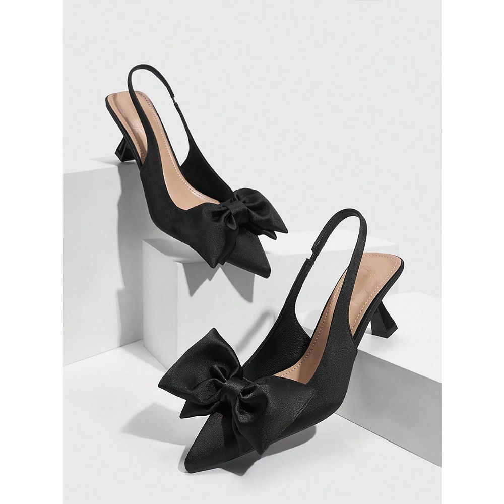 Women's New Line With Bow Bow Mid-heel Pointed High Heels_vogvips.com