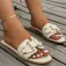 Women Metal Decor Single Band Flat Sandals Fashion Sexy Open Toe Outdoors Slides Luxurious Office Ladies Party Female_vogvips.com