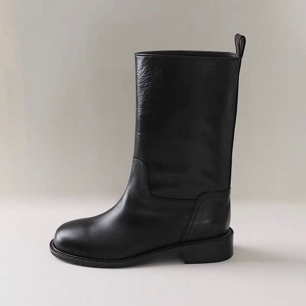 HOWUS Women's Martin 2023 New Ins Genuine Leather Flat Slip-On Korean Low Heel Ankle Boots_vogvips.com