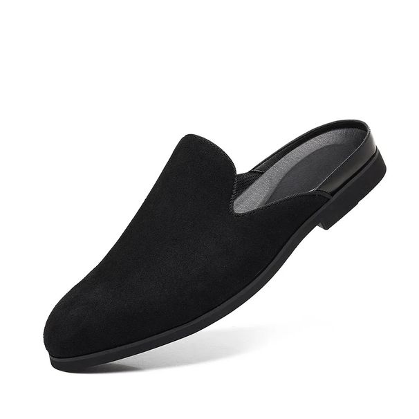 Men's Slip-On Loafers Summer 2025 Style No-Back Half Slippers Matte Leather Easy-To-Wear Casual Shoes Rubber Sole Adult_vogvips.com