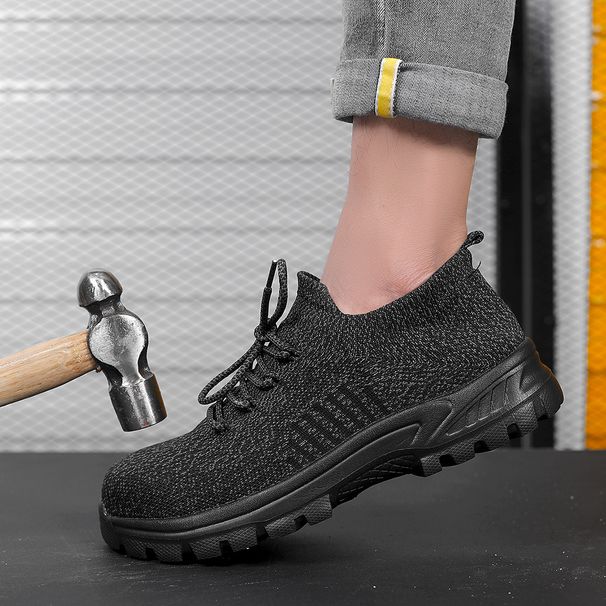 Men's Shoes New Flying Woven Labor Shoes For Men Breathable Anti Smash And Anti Puncture Plastic Steel Head Solid Bottom Insulation_vogvips.com