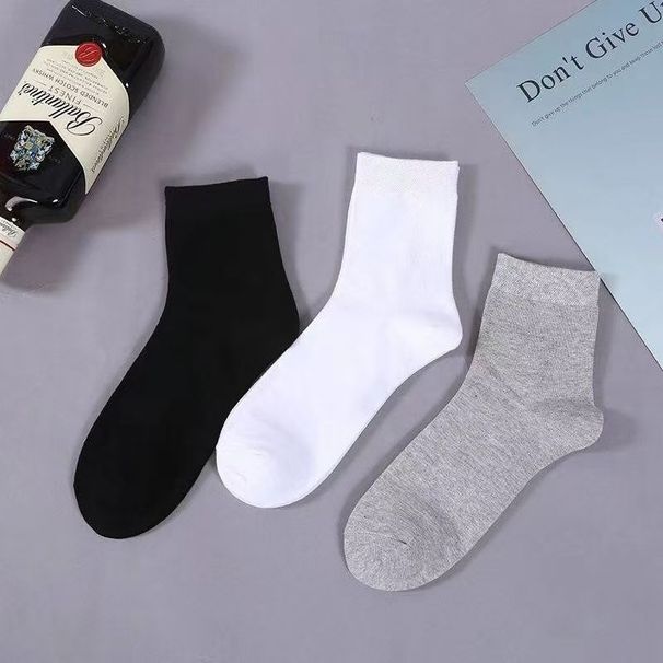 Men's New Socks Four Seasons Breathable Sweat Absorbent Black And White Gray Socks Solid Color Sports Socks Mid Tube Socks_vogvips.com