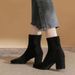 Heels French Style Chunky Ankle 2023 New Autumn Suede Square Toe High Heel Nude Boots For Women_vogvips.com